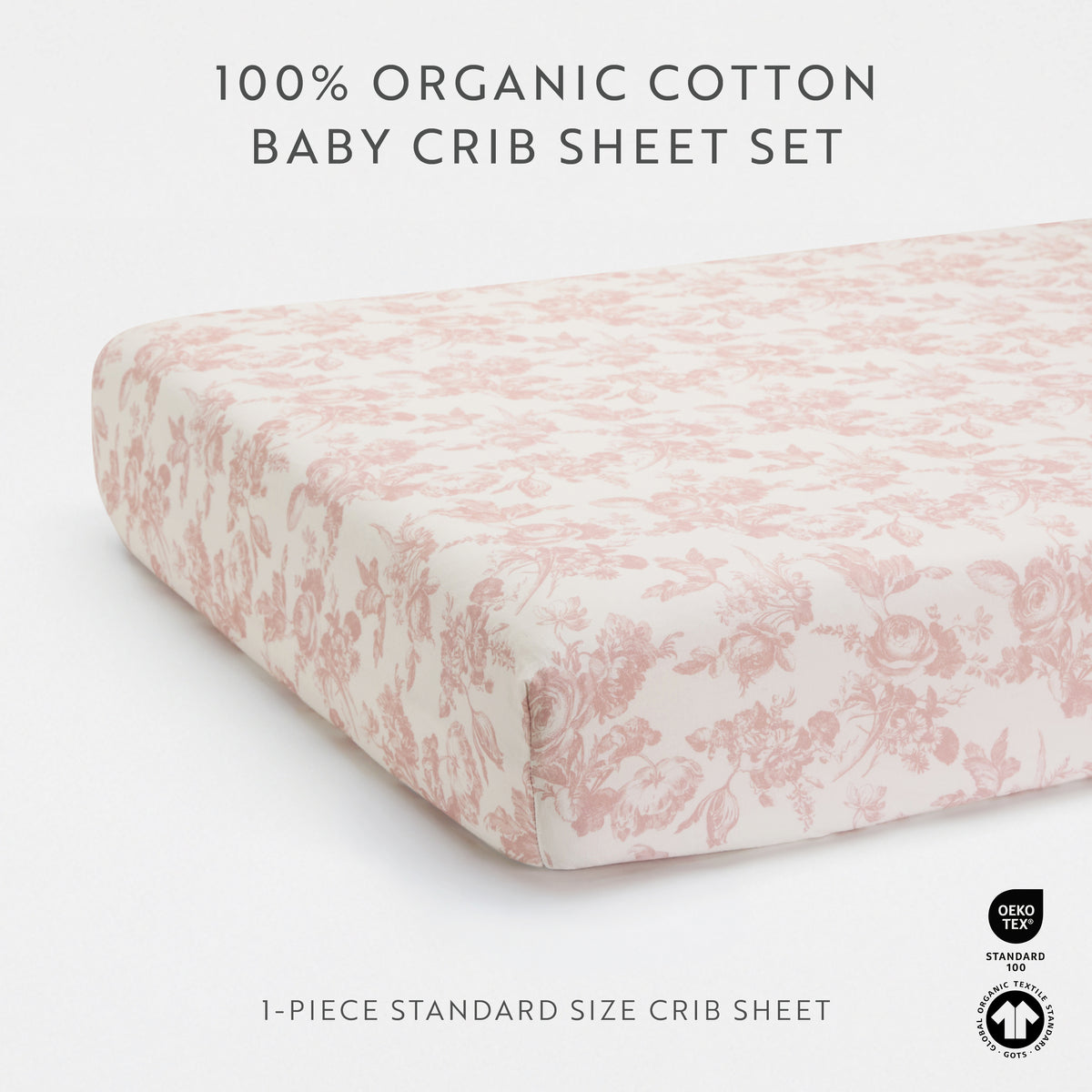 1 Organic Cotton Percale Baby Cabbage Rose Whisper Fitted Crib Sheet