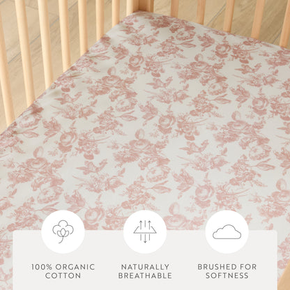 1 Organic Cotton Percale Baby Cabbage Rose Whisper Fitted Crib Sheet