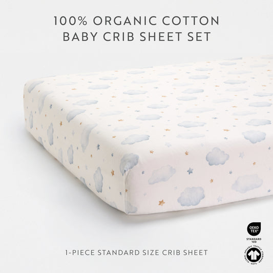 1 Organic Cotton Percale Baby Cuddle Clouds Fitted Crib Sheet