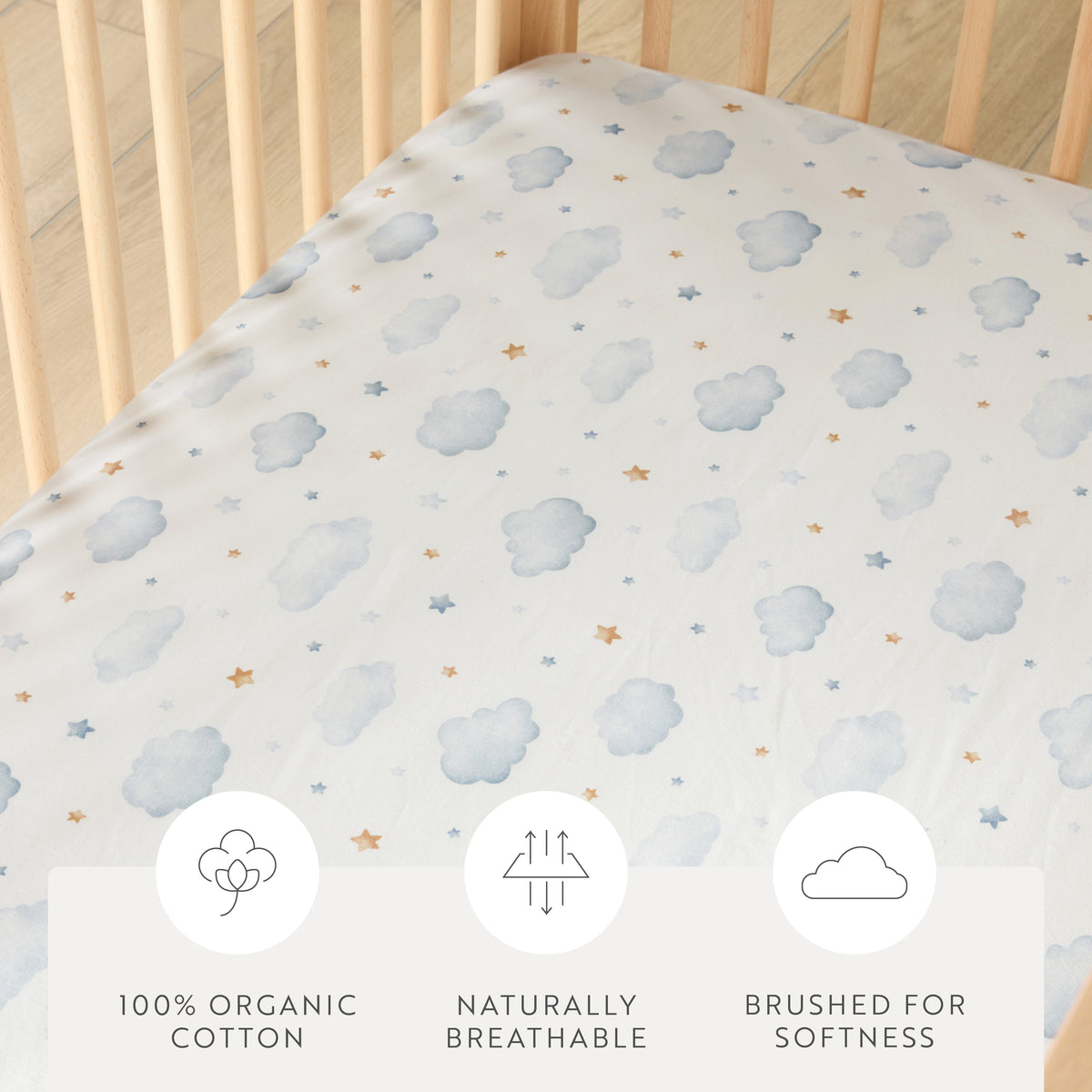 1 Organic Cotton Percale Baby Cuddle Clouds Fitted Crib Sheet