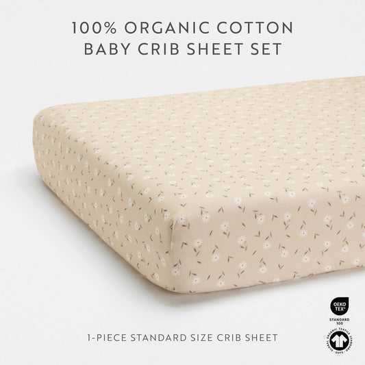 1 Organic Cotton Percale Baby Daisy Drift Fitted Crib Sheet