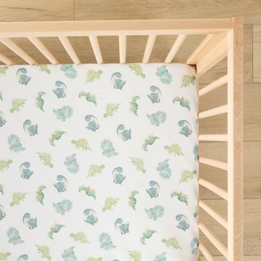1 Organic Cotton Percale Baby Dino Dreams Fitted Crib Sheet