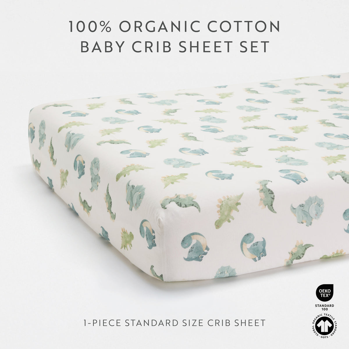 1 Organic Cotton Percale Baby Dino Dreams Fitted Crib Sheet