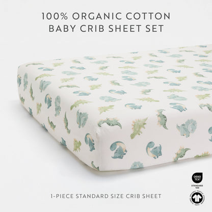 1 Organic Cotton Percale Baby Dino Dreams Fitted Crib Sheet