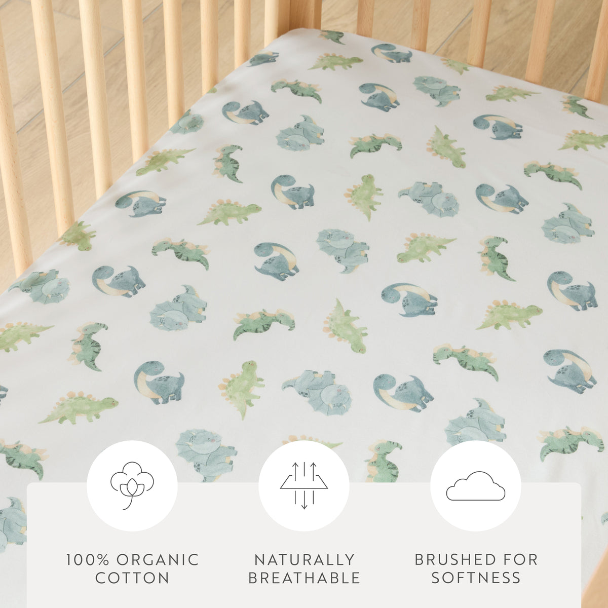 1 Organic Cotton Percale Baby Dino Dreams Fitted Crib Sheet