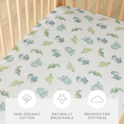 1 Organic Cotton Percale Baby Dino Dreams Fitted Crib Sheet