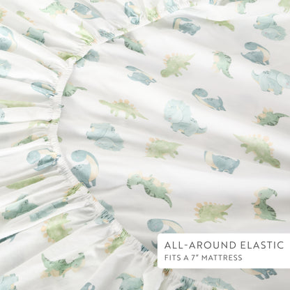 1 Organic Cotton Percale Baby Dino Dreams Fitted Crib Sheet