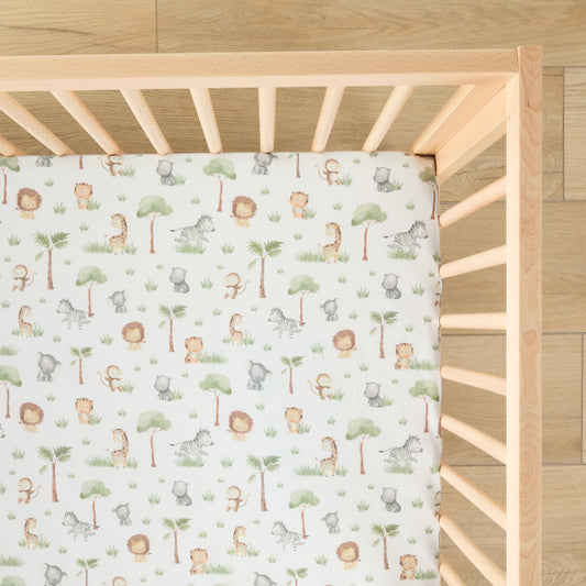 1 Organic Cotton Percale Jungle Kingdom Fitted Crib Sheet