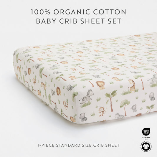 1 Organic Cotton Percale Jungle Kingdom Fitted Crib Sheet