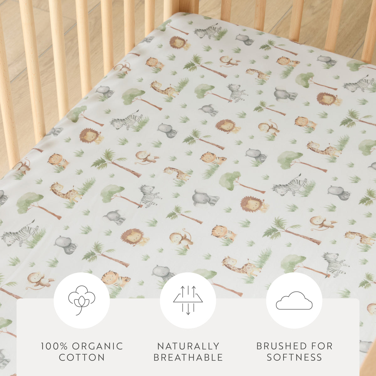 1 Organic Cotton Percale Jungle Kingdom Fitted Crib Sheet