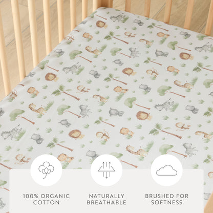 1 Organic Cotton Percale Jungle Kingdom Fitted Crib Sheet