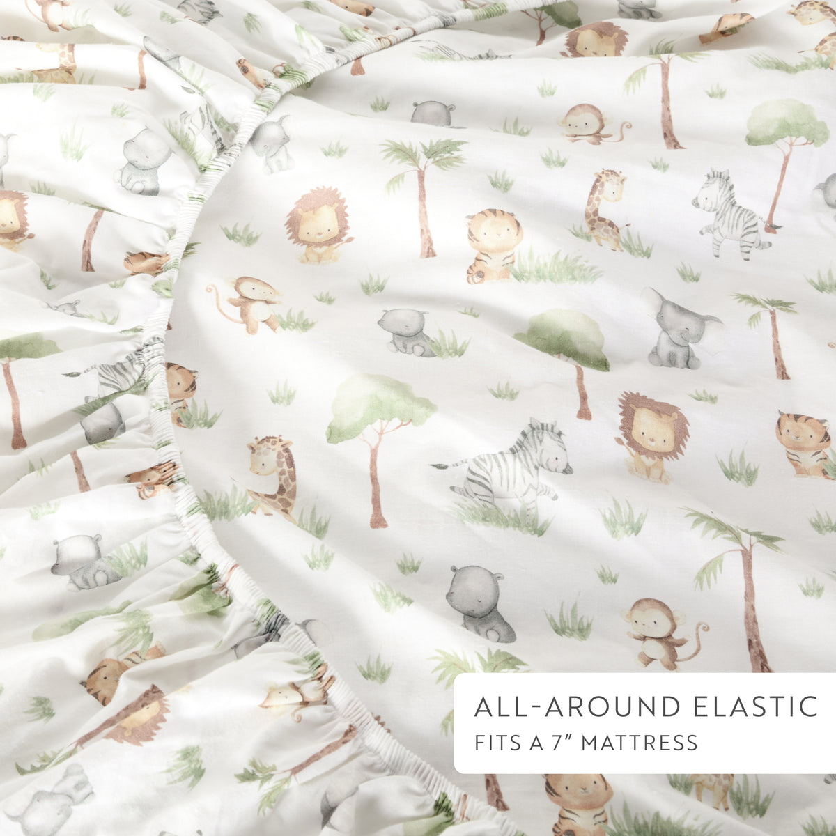 1 Organic Cotton Percale Jungle Kingdom Fitted Crib Sheet