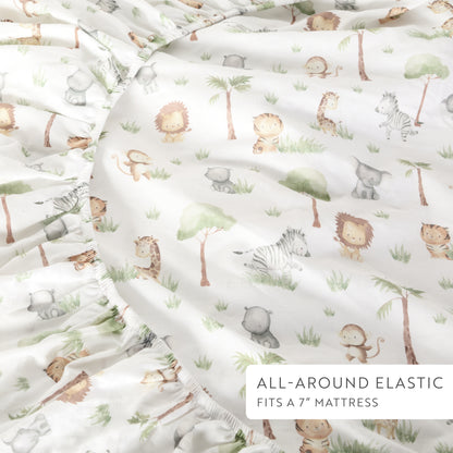 1 Organic Cotton Percale Jungle Kingdom Fitted Crib Sheet