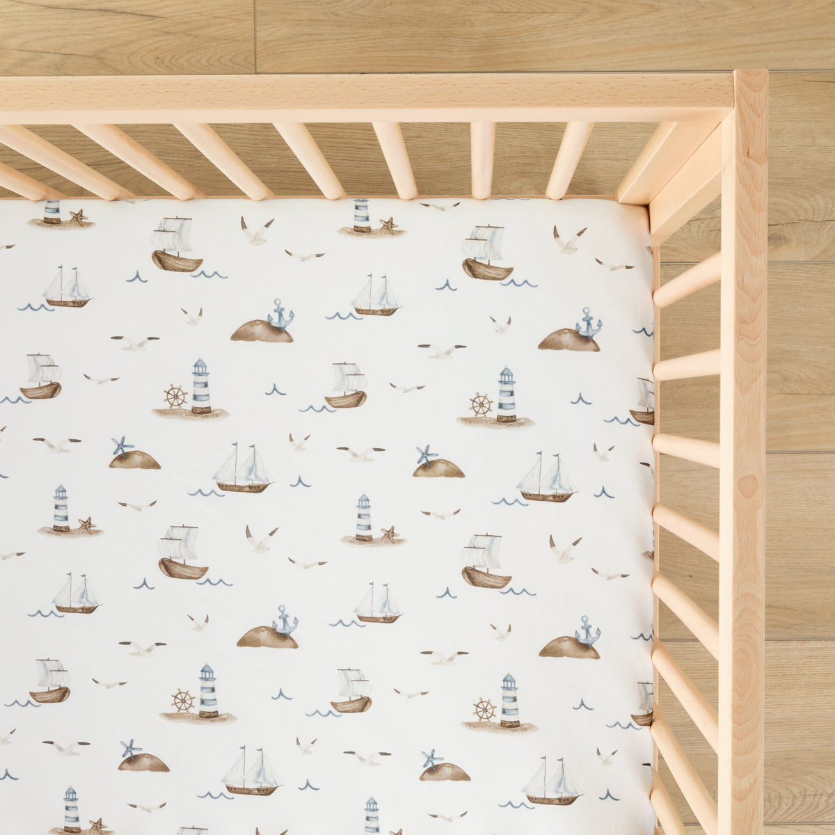 1 Organic Cotton Percale Nautical Naps Fitted Crib Sheet