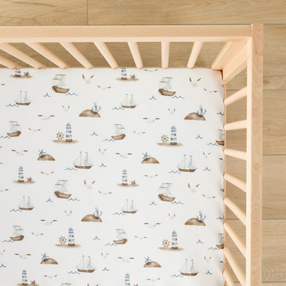 1 Organic Cotton Percale Nautical Naps Fitted Crib Sheet