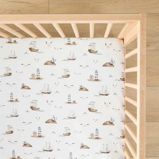 1 Organic Cotton Percale Nautical Naps Fitted Crib Sheet
