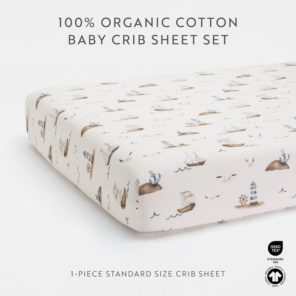 1 Organic Cotton Percale Nautical Naps Fitted Crib Sheet