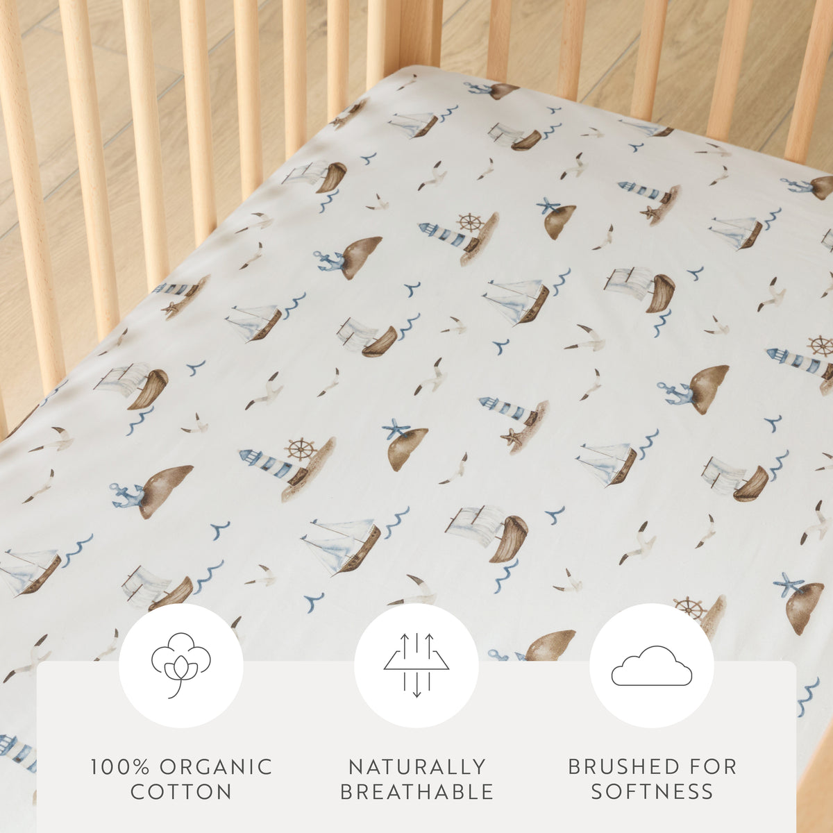 1 Organic Cotton Percale Nautical Naps Fitted Crib Sheet