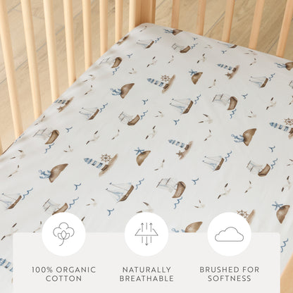 1 Organic Cotton Percale Nautical Naps Fitted Crib Sheet