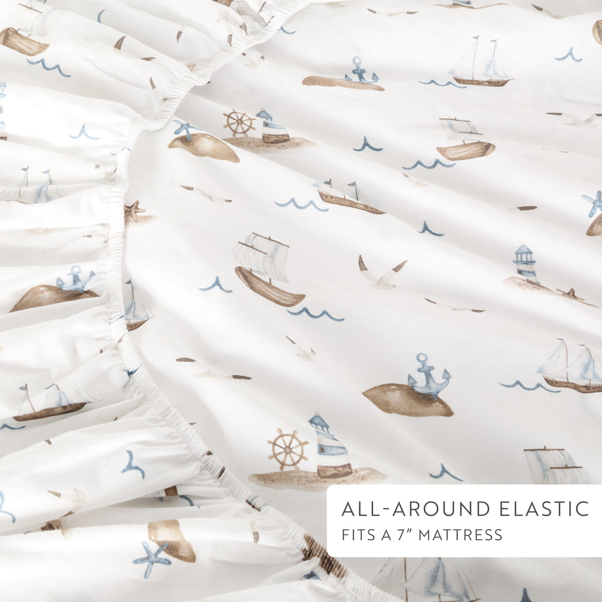 1 Organic Cotton Percale Nautical Naps Fitted Crib Sheet