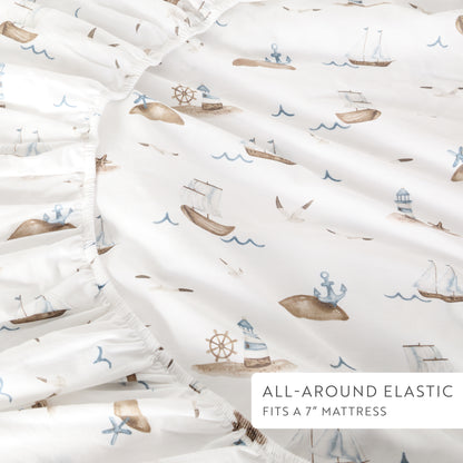 1 Organic Cotton Percale Nautical Naps Fitted Crib Sheet