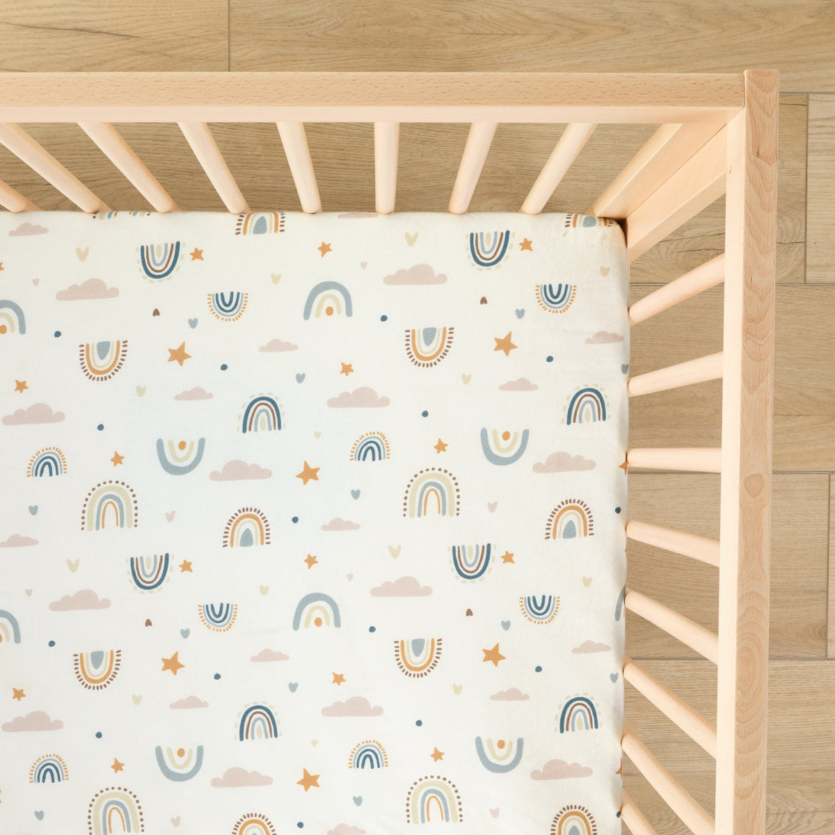 1 Organic Cotton Percale Rainbow Wishes Fitted Crib Sheet