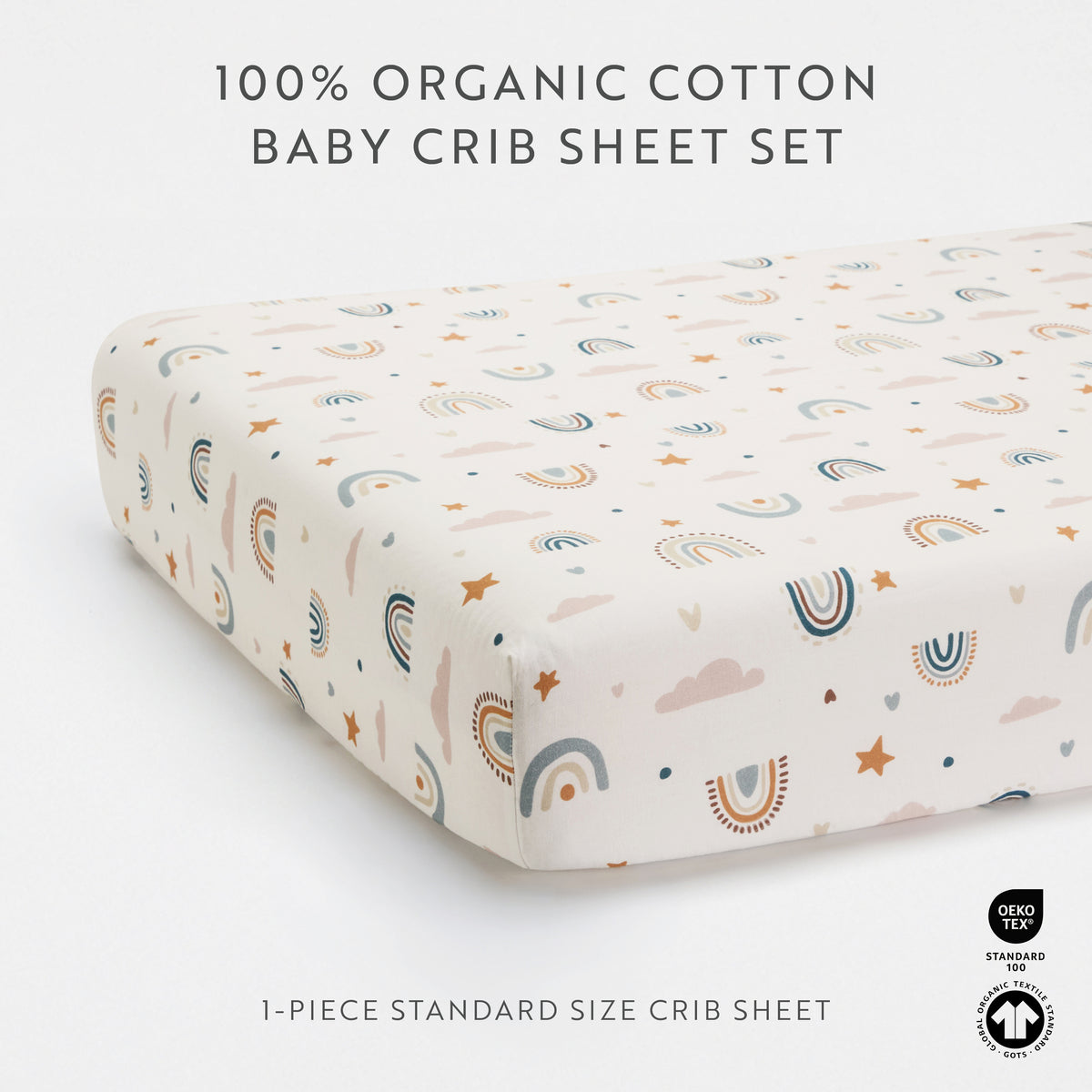1 Organic Cotton Percale Rainbow Wishes Fitted Crib Sheet