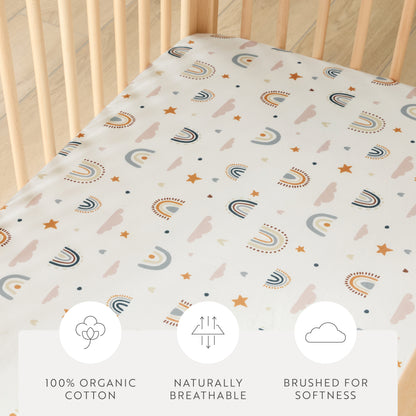 1 Organic Cotton Percale Rainbow Wishes Fitted Crib Sheet