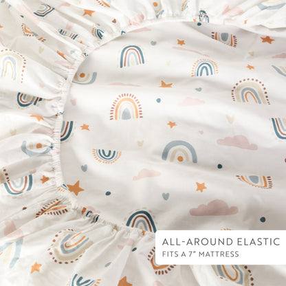 1 Organic Cotton Percale Rainbow Wishes Fitted Crib Sheet