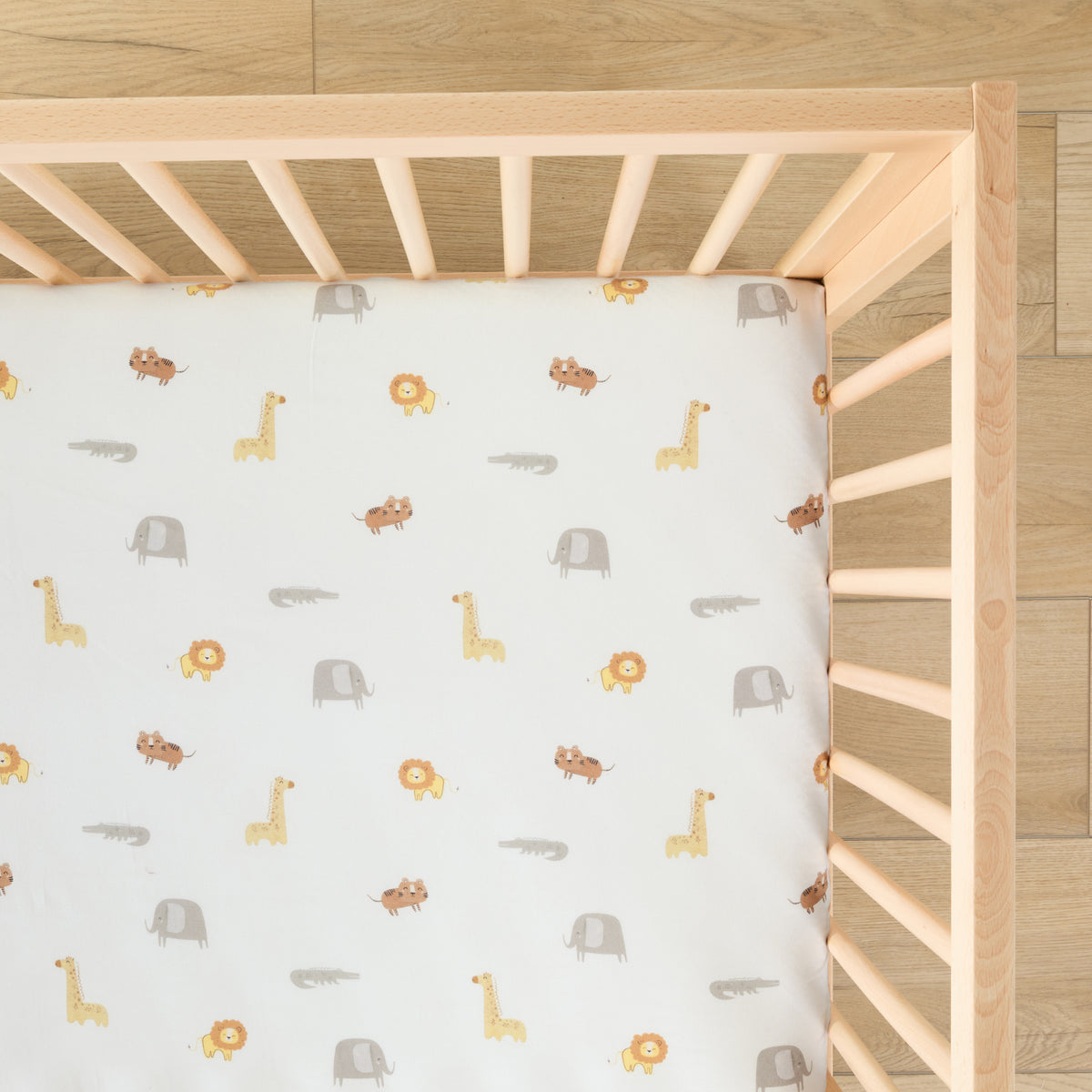 1 Organic Cotton Percale Safari Friends Fitted Crib Sheet