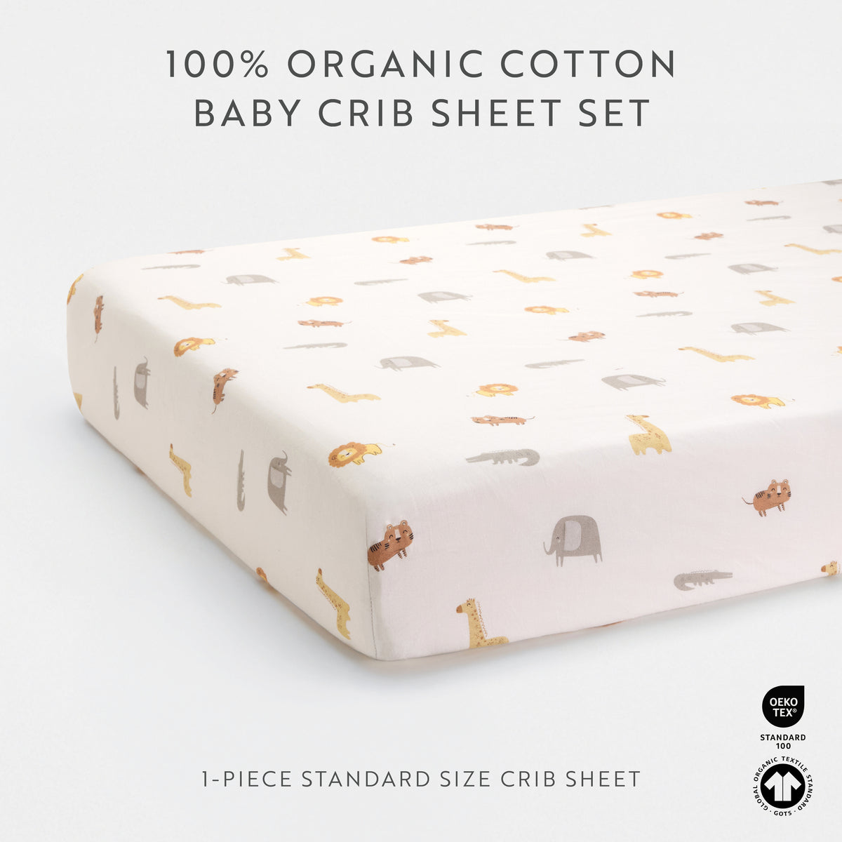 1 Organic Cotton Percale Safari Friends Fitted Crib Sheet