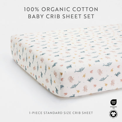 1 Organic Cotton Percale Sleepy Seashore Fitted Crib Sheet