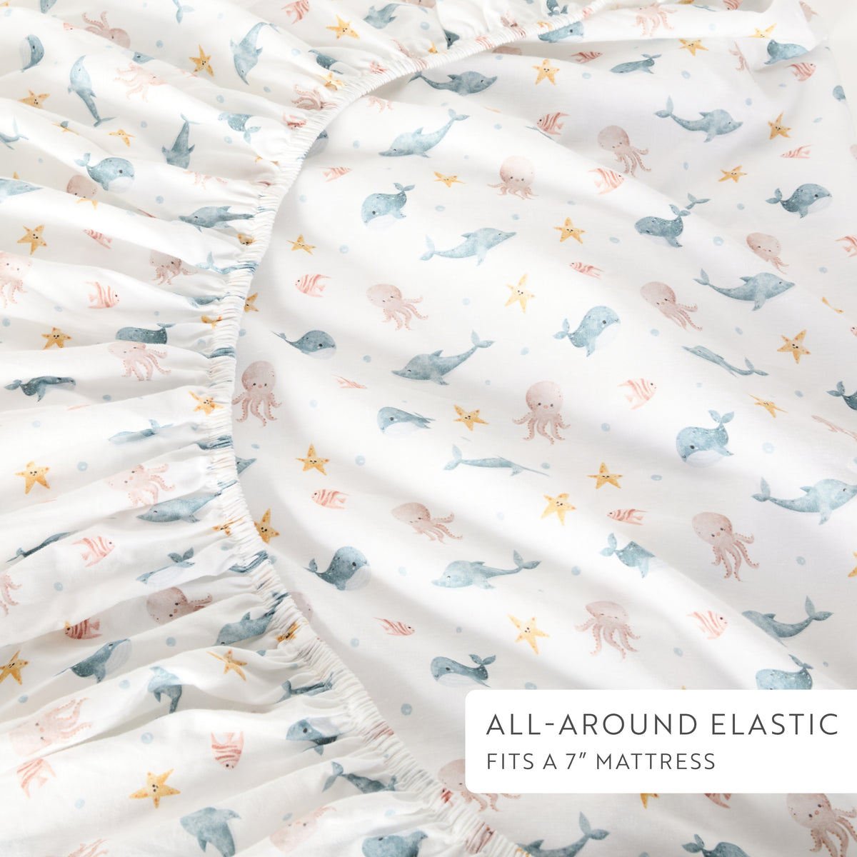 1 Organic Cotton Percale Sleepy Seashore Fitted Crib Sheet