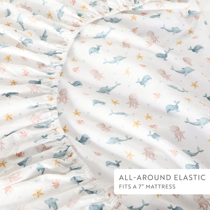 1 Organic Cotton Percale Sleepy Seashore Fitted Crib Sheet