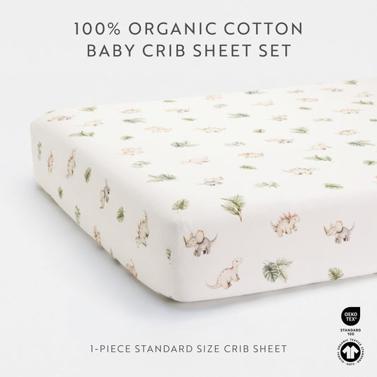 1 Organic Cotton Percale Snuggle Saurus Fitted Crib Sheet