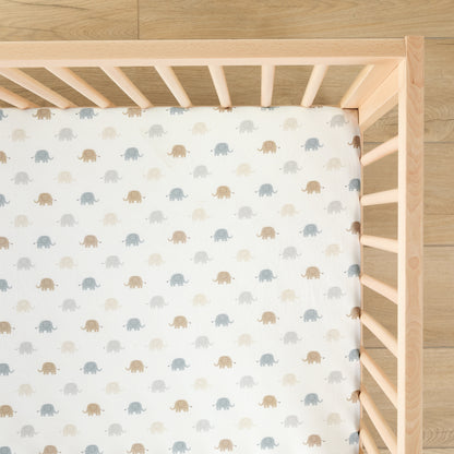 1 Organic Cotton Percale Tiny Tusks & Tails Fitted Crib Sheet