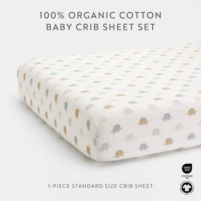 1 Organic Cotton Percale Tiny Tusks & Tails Fitted Crib Sheet