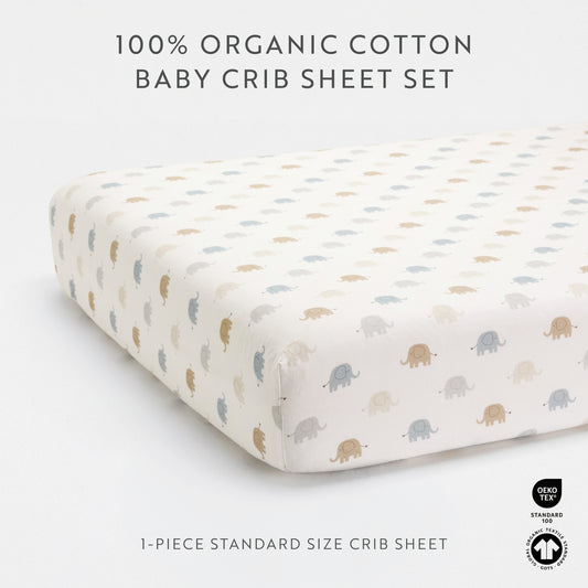 1 Organic Cotton Percale Tiny Tusks & Tails Fitted Crib Sheet