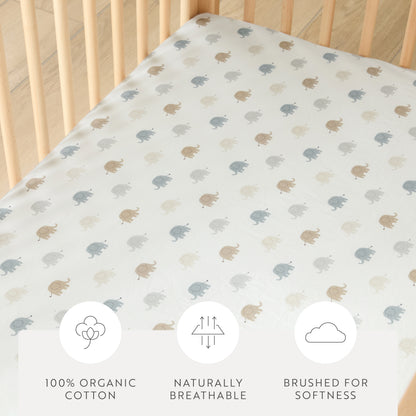 1 Organic Cotton Percale Tiny Tusks & Tails Fitted Crib Sheet