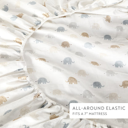 1 Organic Cotton Percale Tiny Tusks & Tails Fitted Crib Sheet