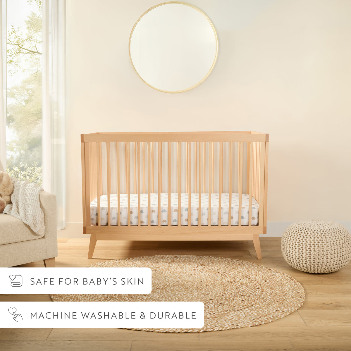 1 Organic Cotton Percale Tiny Tusks & Tails Fitted Crib Sheet