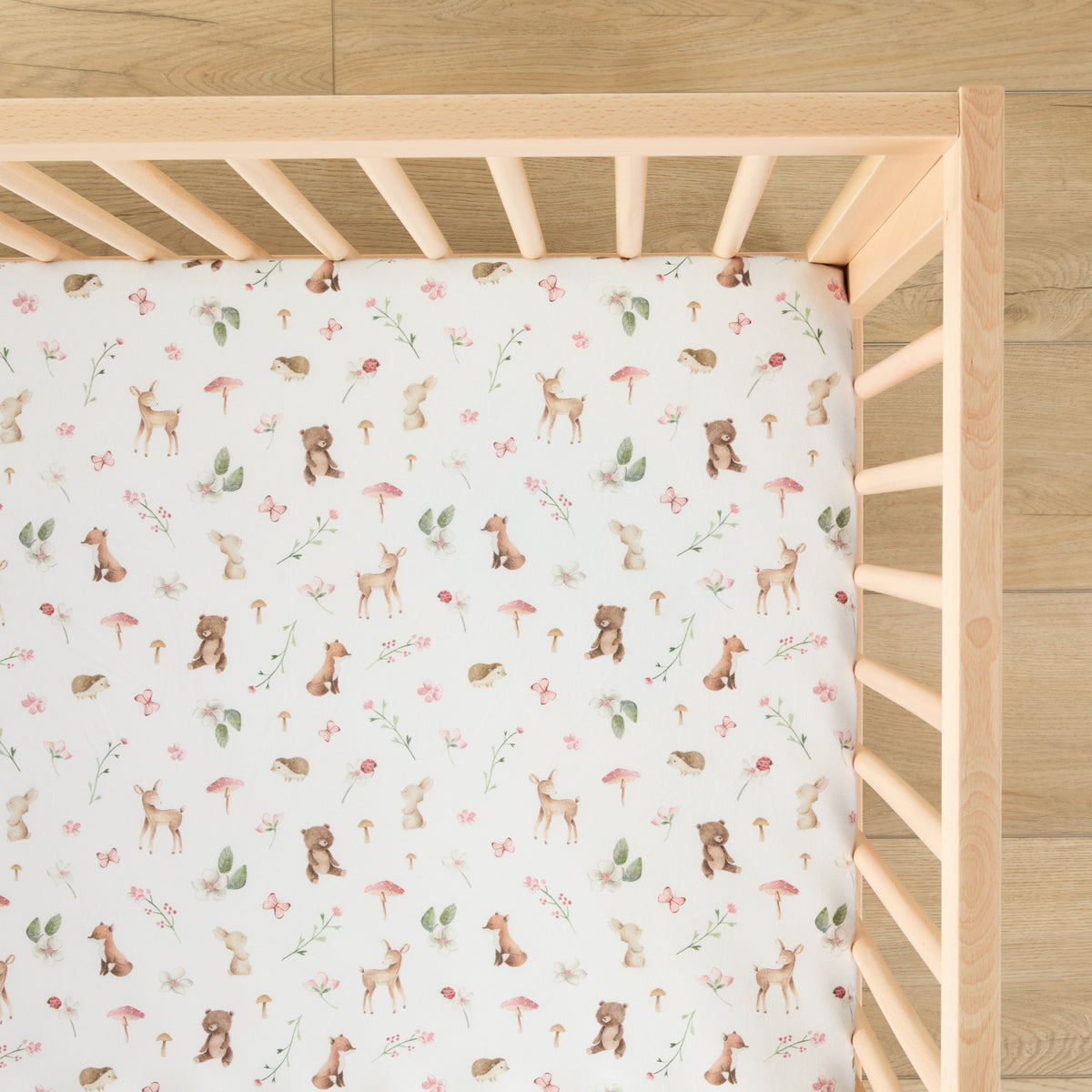 1 Organic Cotton Percale Whimsical Woods & Tails Fitted Crib Sheet