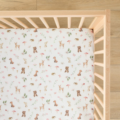 1 Organic Cotton Percale Whimsical Woods & Tails Fitted Crib Sheet