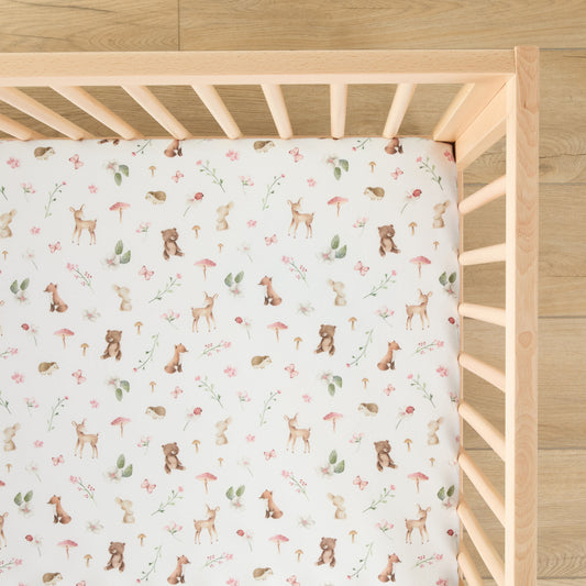 1 Organic Cotton Percale Whimsical Woods & Tails Fitted Crib Sheet