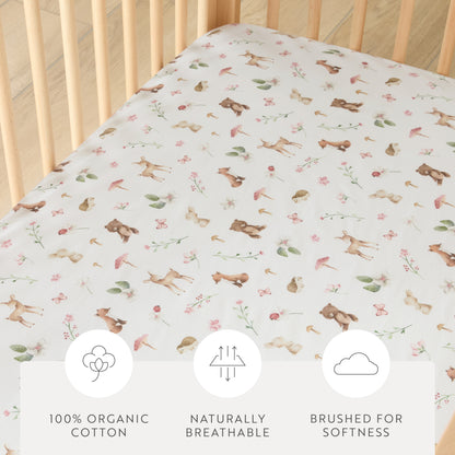 1 Organic Cotton Percale Whimsical Woods & Tails Fitted Crib Sheet