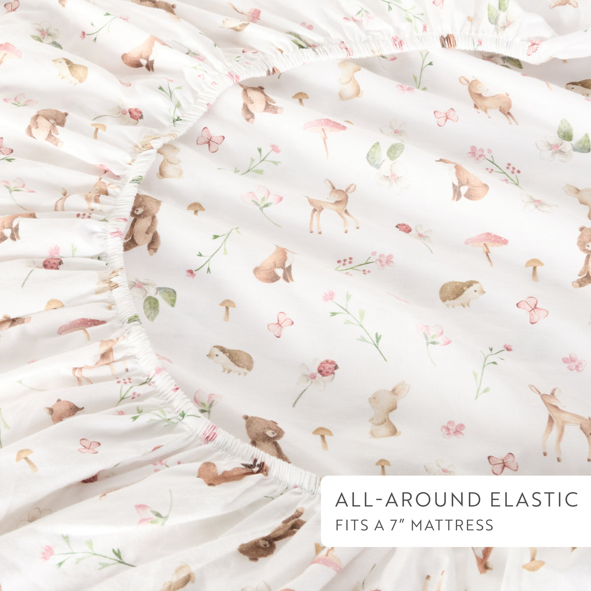 1 Organic Cotton Percale Whimsical Woods & Tails Fitted Crib Sheet
