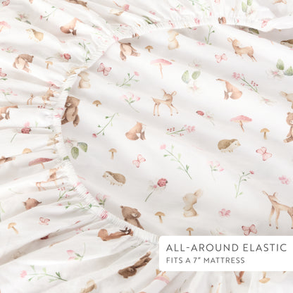 1 Organic Cotton Percale Whimsical Woods & Tails Fitted Crib Sheet