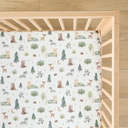 1 Organic Cotton Percale Woodland Whispers Fitted Crib Sheet