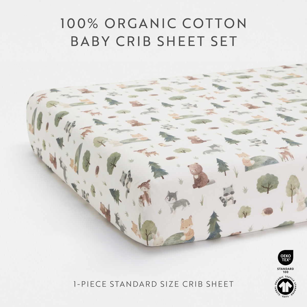 1 Organic Cotton Percale Woodland Whispers Fitted Crib Sheet