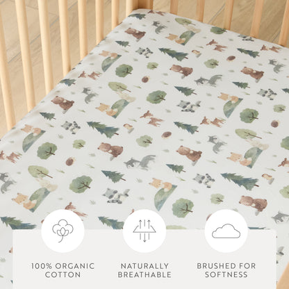 1 Organic Cotton Percale Woodland Whispers Fitted Crib Sheet